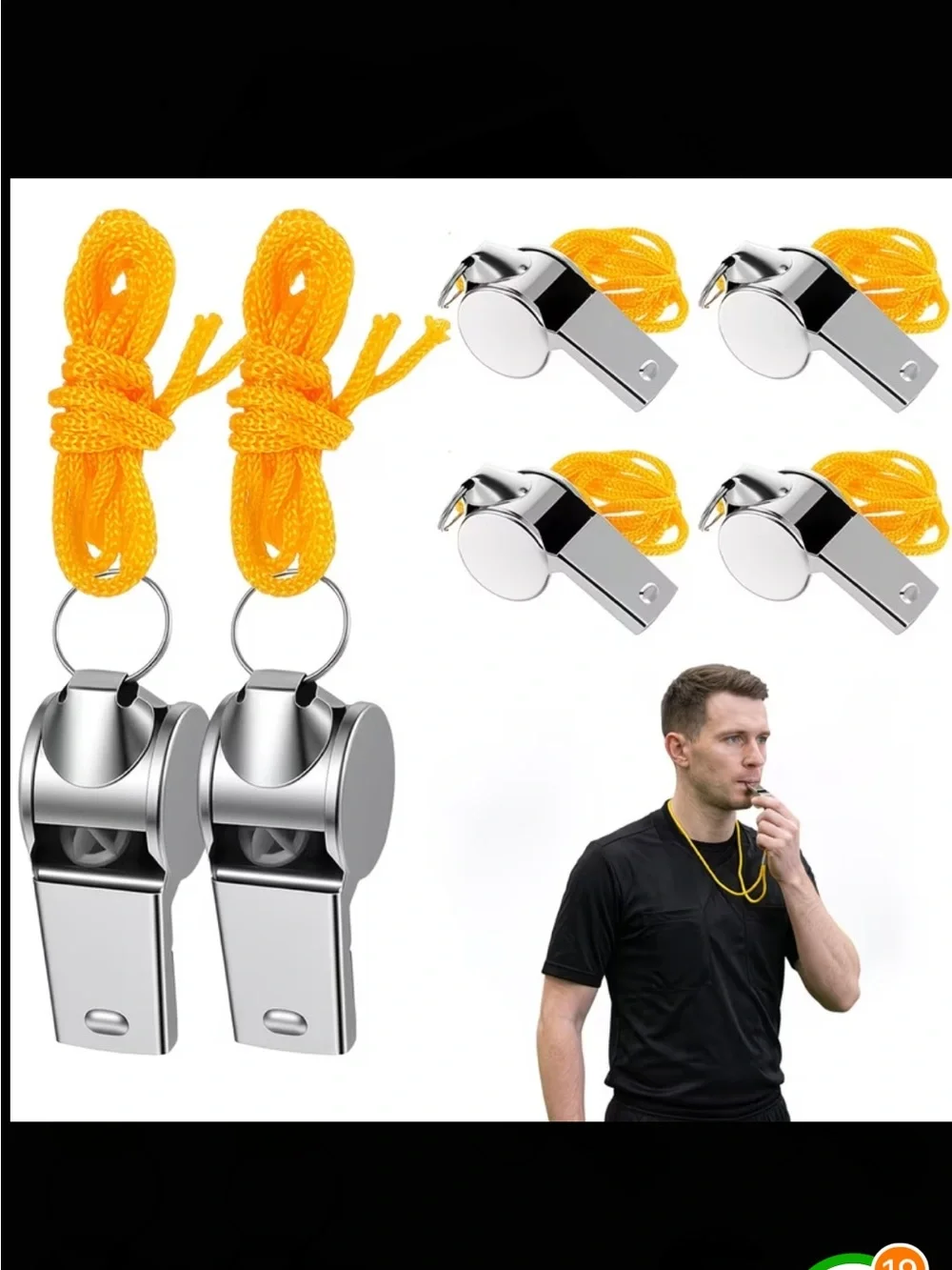 Chrome Metal 2 piece Whistle with Lanyard - Silver